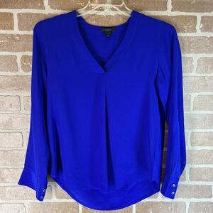 J Crew Silk Shirt Women's Size 4 Dark Blue Relaxed Fit, Light Weight Blouse